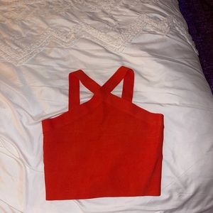 Orange Super Down cross neck top, size small